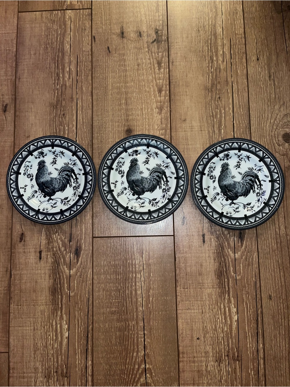 Churchill Black Rooster Ceramic Wall Plates - Set of 3